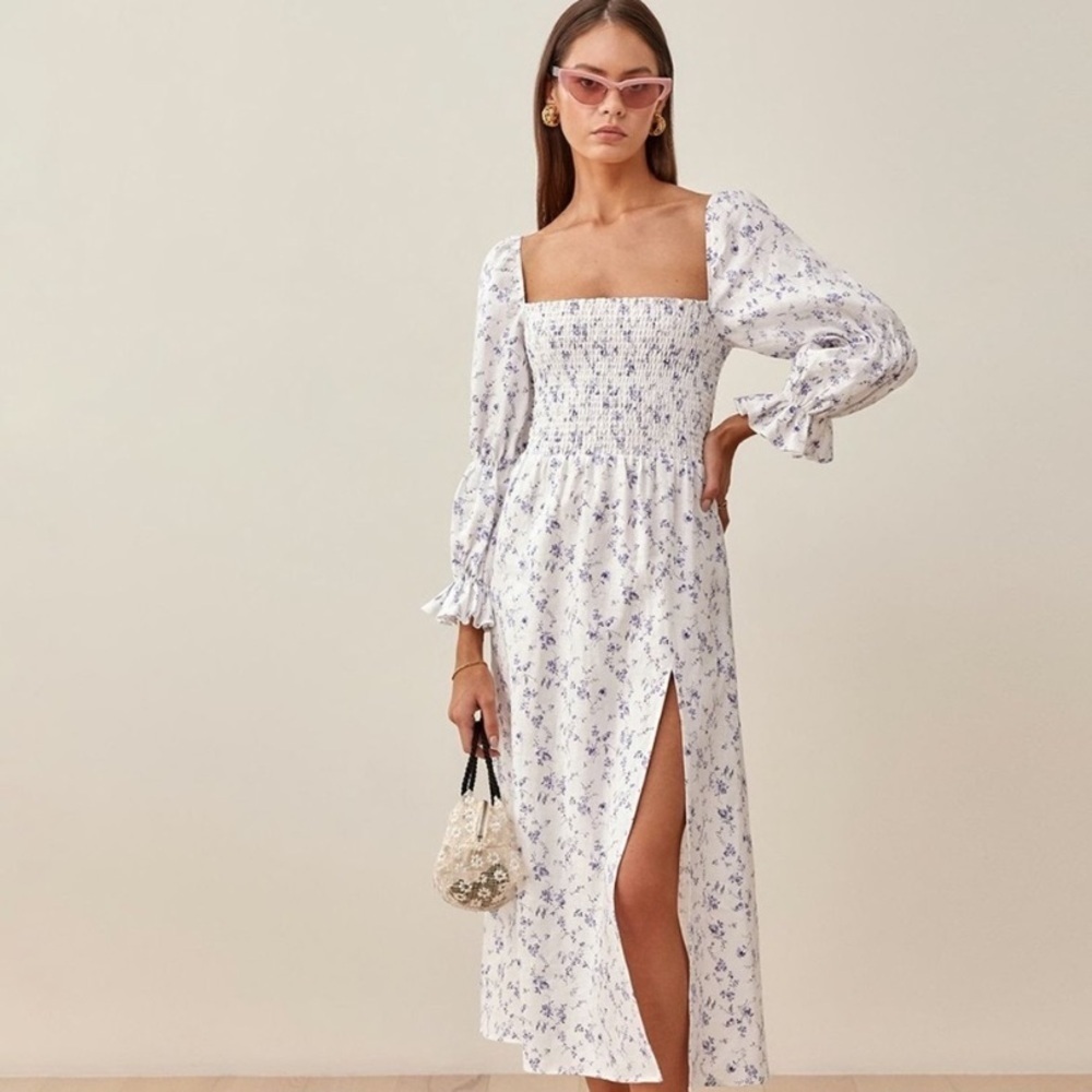 House of Harlow Midi Dress Blue White Floral
Smocked Puffed Sleeves - large - Picture 11 of 11